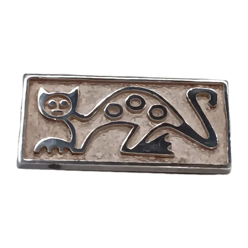 Vintage Joaquin Tinta Ecuador Cat Brooch Pin Sterling Silver Abstract MCM